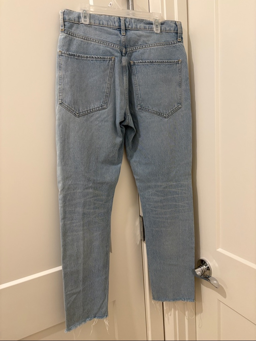 EUC [Agolde] Blue Denim Straight Leg High Rise Distressed Jeans Women’s 26 - Picture 8 of 11